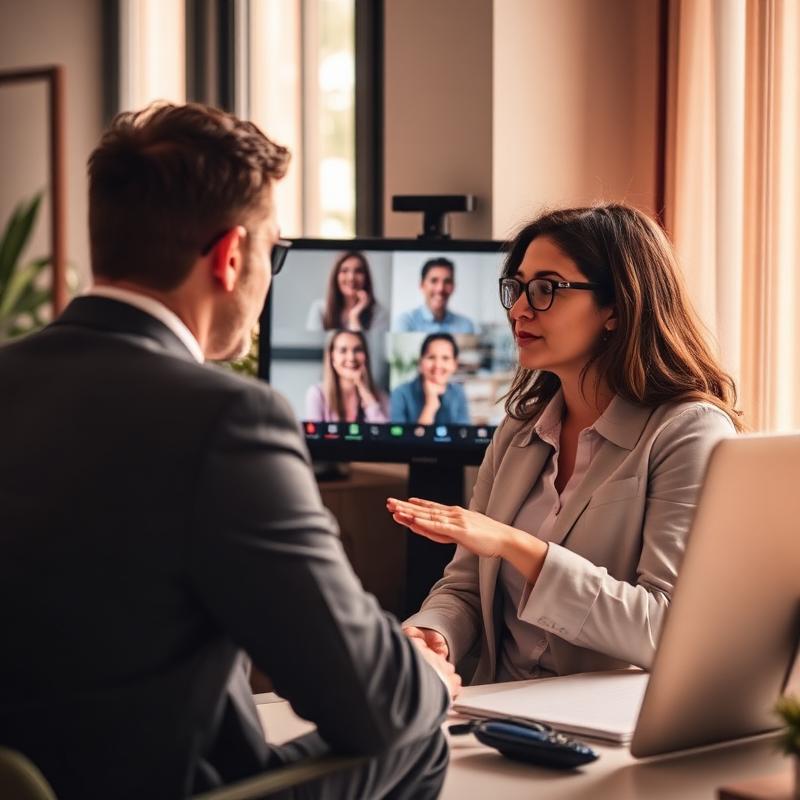 Two professionals in a video mentoring conversation